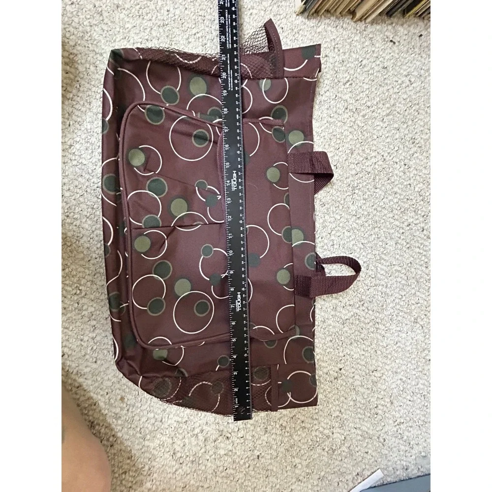 Burgundy Geometric Circle Print Utility Tote Bag with Mesh Pockets Organizer